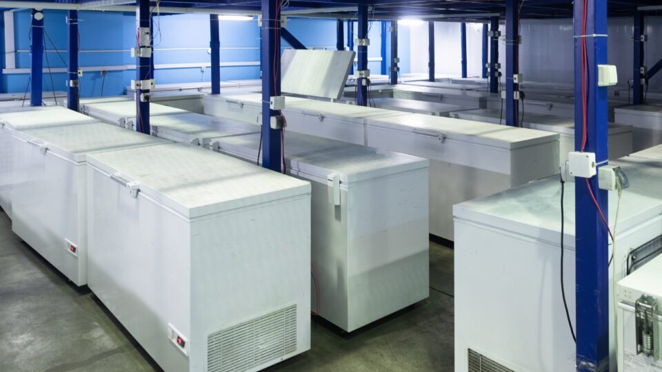 Image of storage freezers in a factory